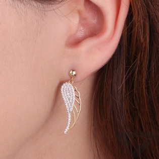 Kolczyki złote ażurowe skrzydło z białymi cyrkoniami/sztyft MZ T23-E-663-YW-CZ próba 375