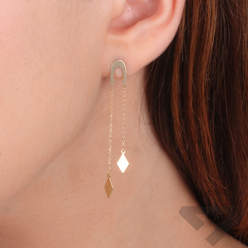 Kolczyki złote kształt U i łańcuszki z rombami/sztyft MZ T23-E-LE-577 próba 375