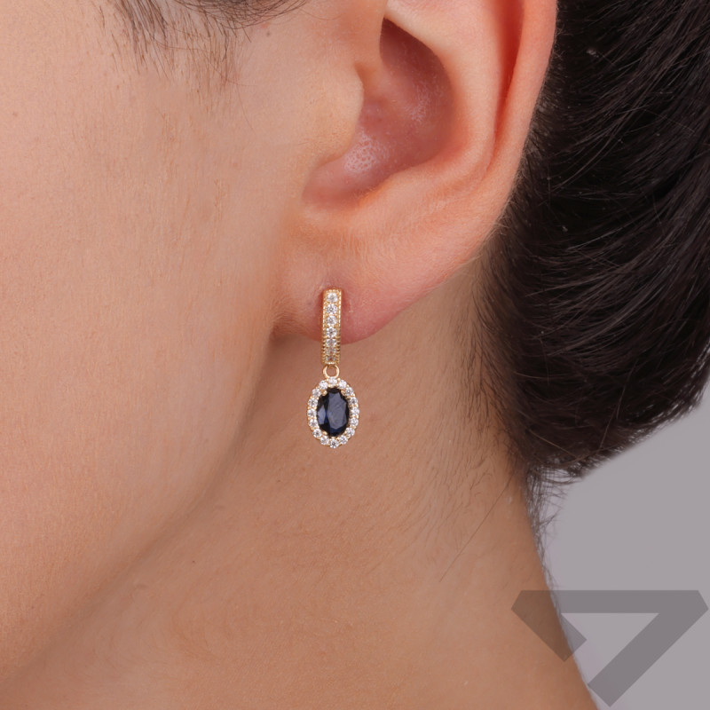 Kolczyki złote pałka z cyrkoniami i owalna markiza/sztyft MZ T23-E-1218-K155-DARKBLUE-CZ próba 375