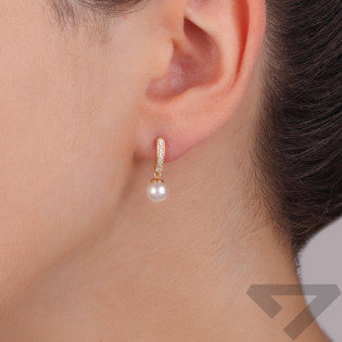 Złote kolczyki z perłą i cyrkoniami pr. 585 - JubilerSezam.pl