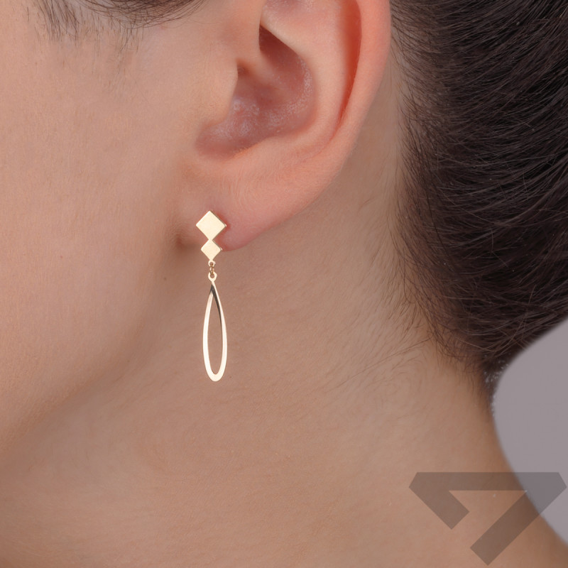 Kolczyki złote kropla ramka i dwa romby/sztyft MZ T23-E-LE-513 próba 585