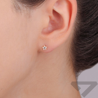 Złote kolczyki kwiatek z szafirem i cyrkoniami pr. 585 - JubilerSezam.pl