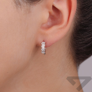 Kolczyki srebrne koło z białymi cyrkoniami bagietami/zatrzask NI ORZ00123 ROD próba 925