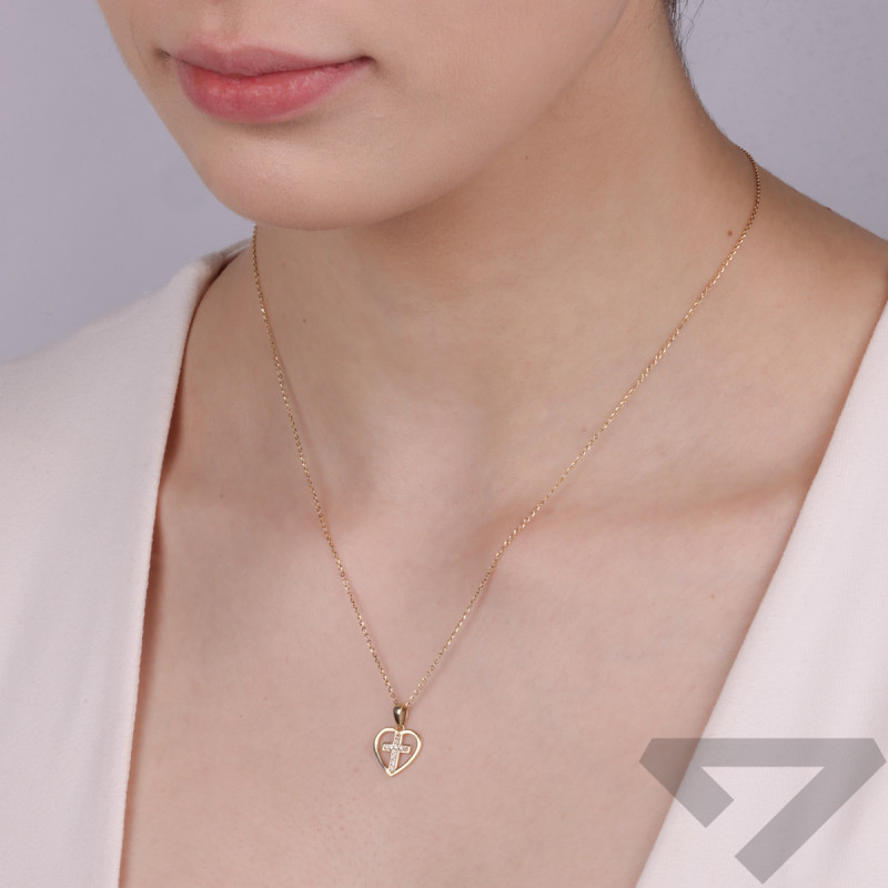 Złoty Krzyżyk z Cyrkoniami w Sercu pr. 375 - JubilerSezam.pl