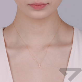 Naszyjnik złoty krzyżyk z białymi cyrkoniami na łańcuszku anker