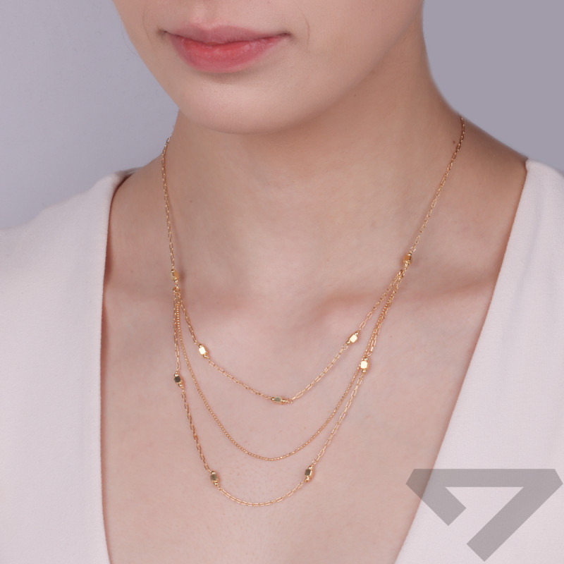 Naszyjnik pozłacany potrójny z kulkami i kwadratami/anker long+beadM3-284 GOLD próba 925
