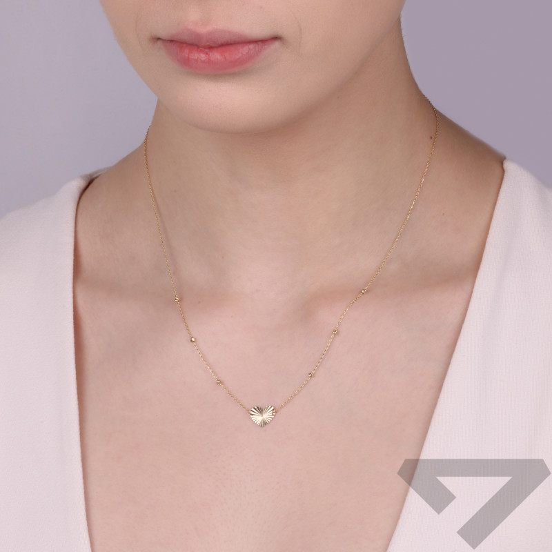 Naszyjnik złoty gładkie serce i grawerowane kulki/rolo LP 14U34-47FON0005-YW próba 585