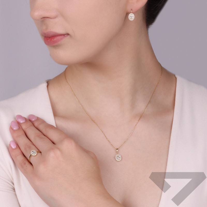 Kolczyki złote owalna markiza z białymi cyrkoniami