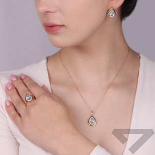 Pierścionek złoty markiza kropla z niebieską i białymi cyrkoniami LP 96U20-E0013-R0021-Y próba 585