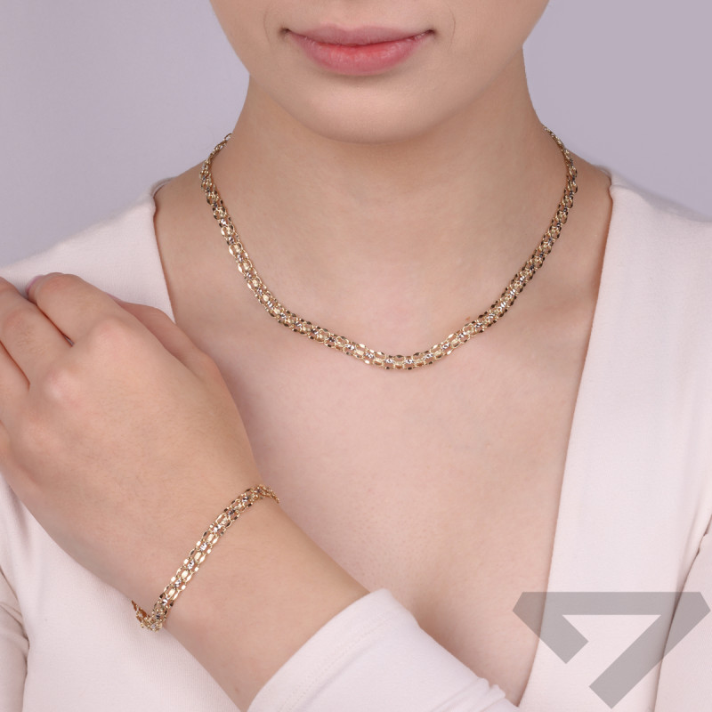 Naszyjnik złoty splot bismark w dwóch kolorach LP 15U275-B9-YW próba 585