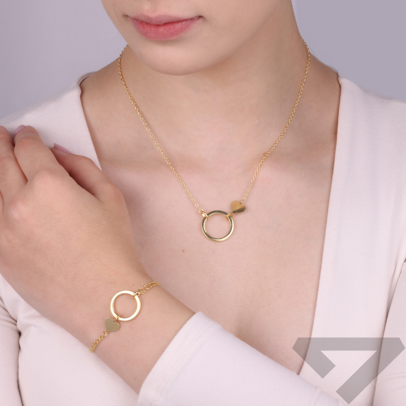 Naszyjnik pozłacany koło ramka i gładkie serce/anker NI BRN37713-GIA14902 GOLD próba 925