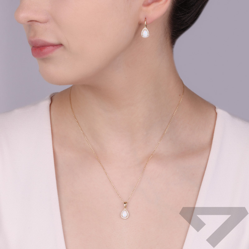 Wisiorek złoty opal biały w kropli z cyrkoniami LP 55U17-DKMSP306-Y próba 375