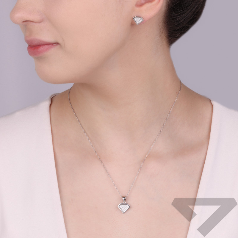Komplet srebrny kolczyki i zawieszka diament z cyrkoniami A01077 próba 925