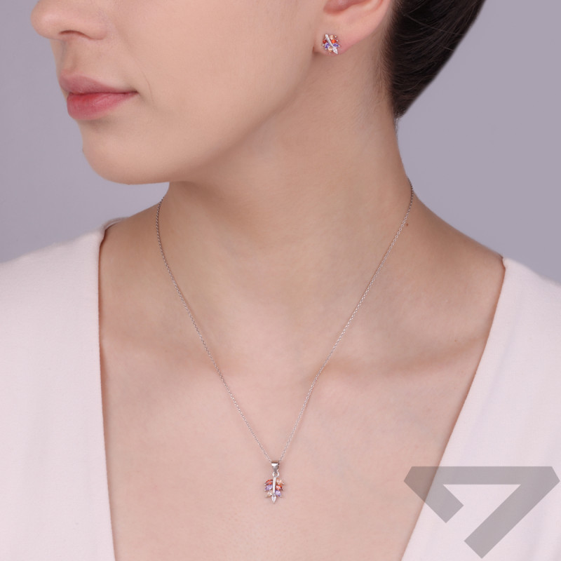 Srebrny Komplet Biżuterii Listek z Cyrkoniami - JubilerSezam.pl