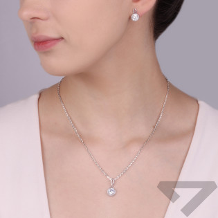 Komplet srebrny kolczyki i zawieszka biała cyrkonia i łezka AT768 próba 925