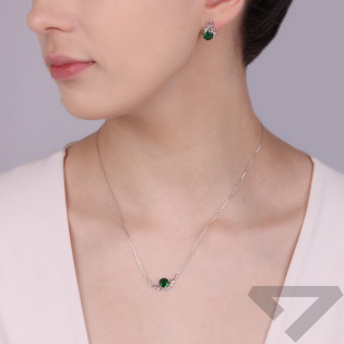 Srebrny Komplet z Zieloną Cyrkonią - Kolczyki i Naszyjnik - JubilerSezam.pl