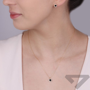 Kolczyki złote koło z czarnym agatem jubilerskim i cyrkoniami