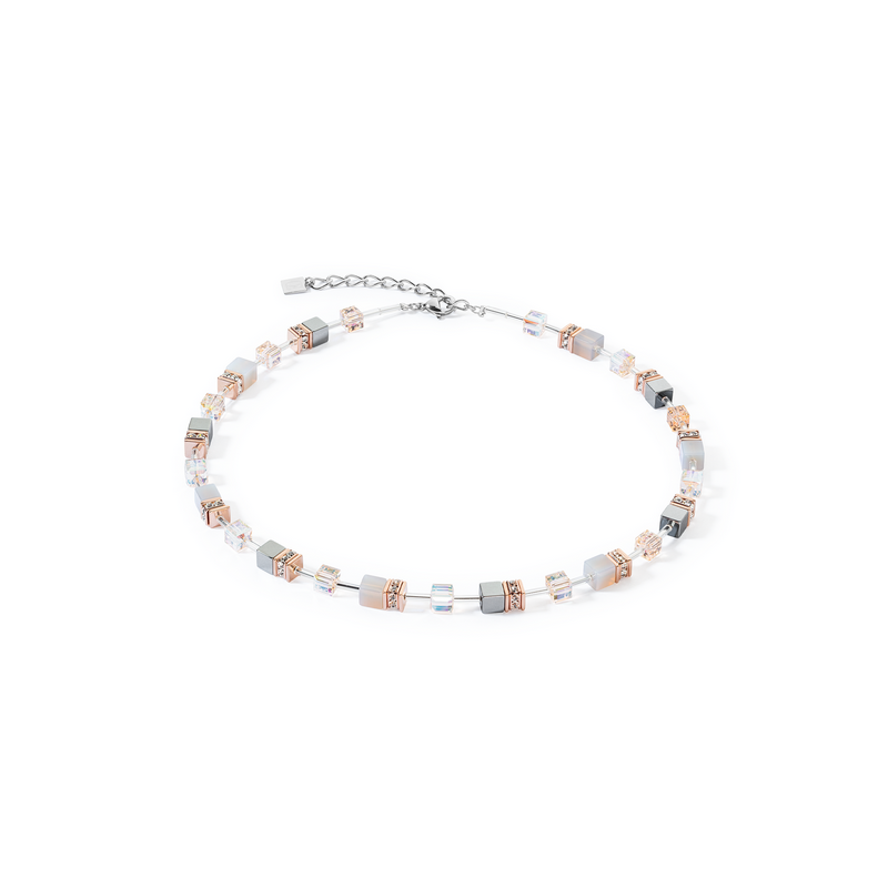 Naszyjnik stalowy Coeur de Lion z kryształami Peach agatem i hematytami