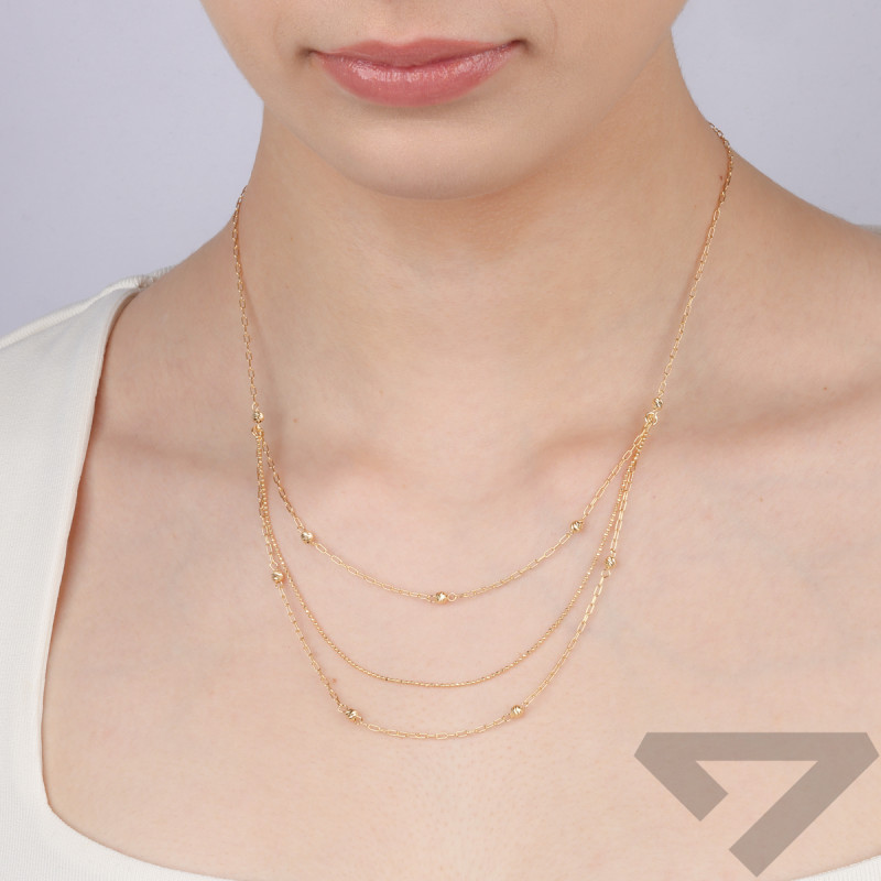 Naszyjnik pozłacany potrójny z grawerowanymi kulkami M3-283 GOLD próba 925