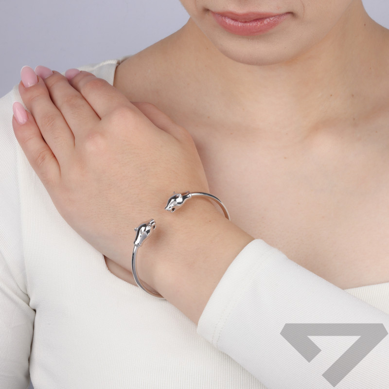 Bransoleta srebrna bangla gładka z głowami tygrysów M3-269 ROD próba 925