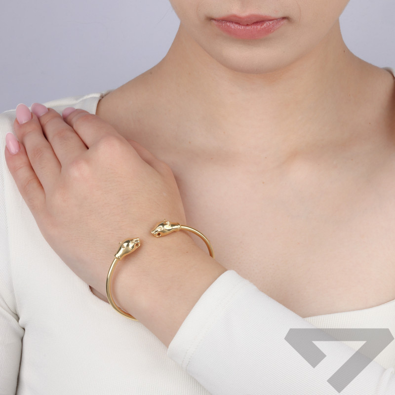 Bransoleta pozłacana bangla gładka z głowami tygrysów M3-269 GOLD próba 925