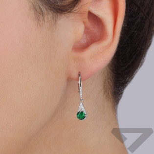 Kolczyki srebrne kropla z zieloną i białymi cyrkoniami/big.zam. HS1905 szmaragd próba 925