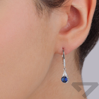 Kolczyki srebrne kropla z szafirową i białymi cyrkoniami/big.zam. HS1905 szafir próba 925