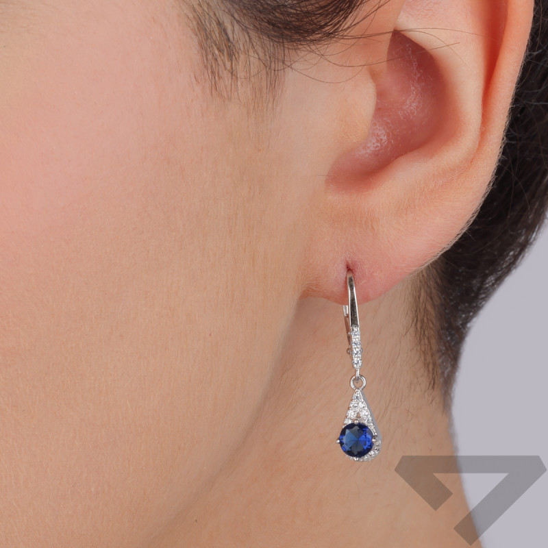 Kolczyki srebrne kropla z szafirową i białymi cyrkoniami/big.zam. HS1905 szafir próba 925