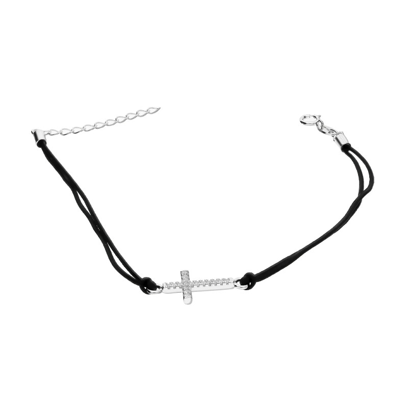 Srebrna Bransoletka Krzyż z Cyrkoniami pr. 925 - JubilerSezam.pl