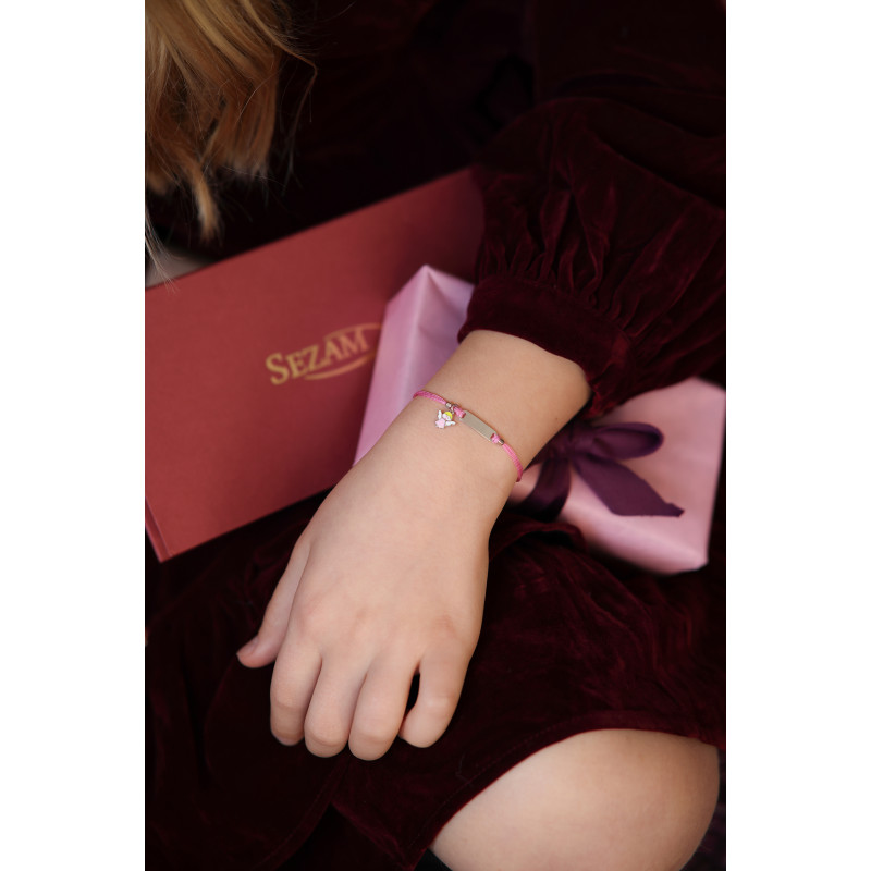 Bransoleta srebrna dla dziewczynki anioł emaliowany z blaszką