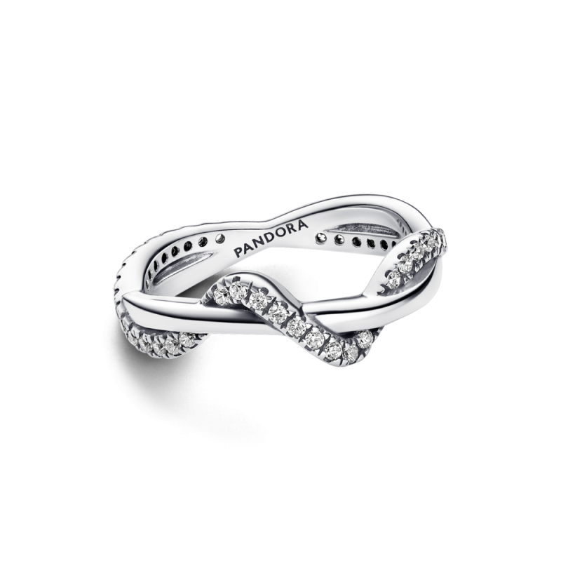 Pierścionek Pandora w kształcie splecionej lśniącej fali 193098C01 próba 925