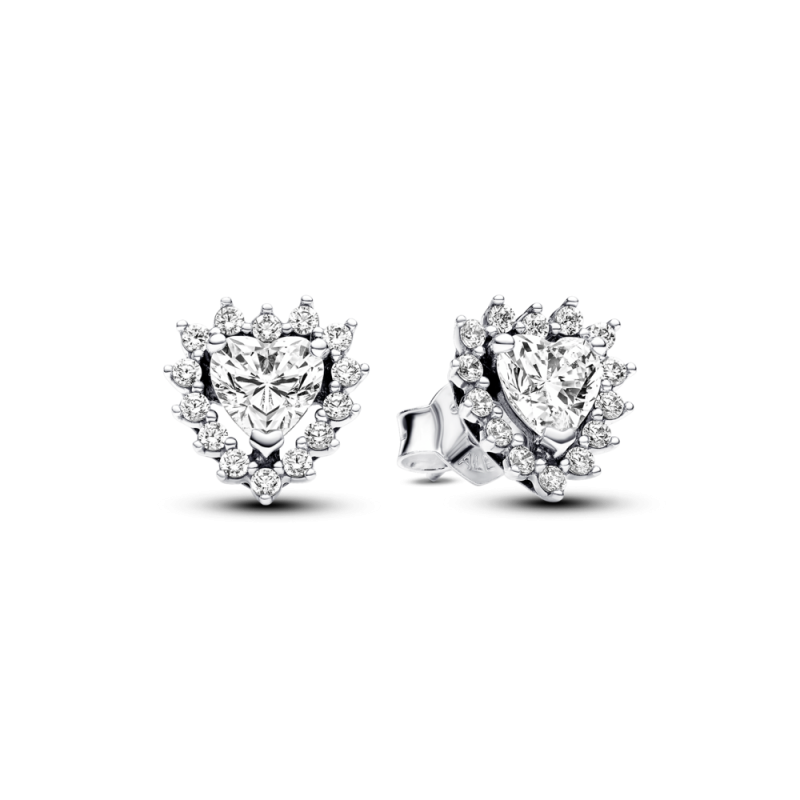 Kolczyki-sztyfty Pandora w kształcie serc otoczonych lśniącymi obwódkami 293097C01 próba 925