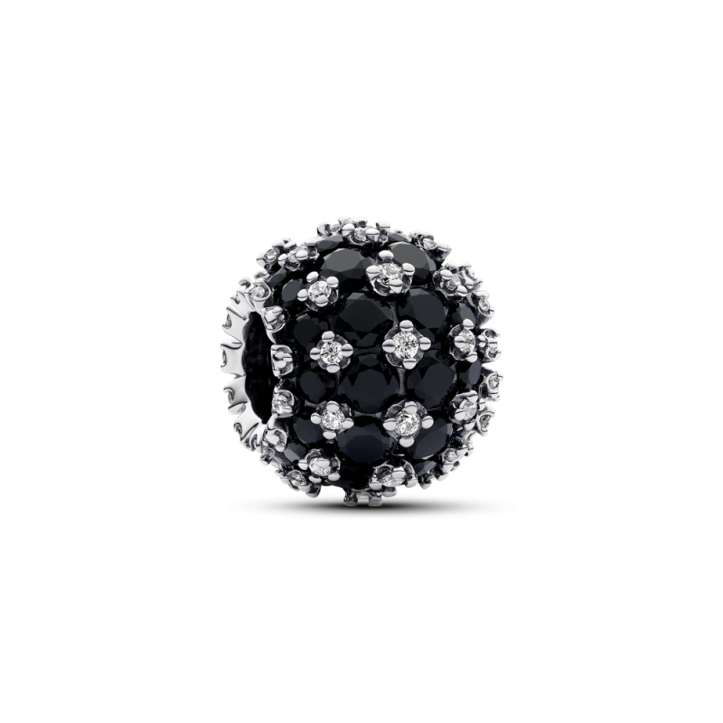 Okrągły charms Pandora wysadzany czarnymi kamieniami 792630C04 próba 925