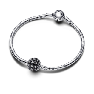 Okrągły charms Pandora wysadzany czarnymi kamieniami 792630C04 próba 925