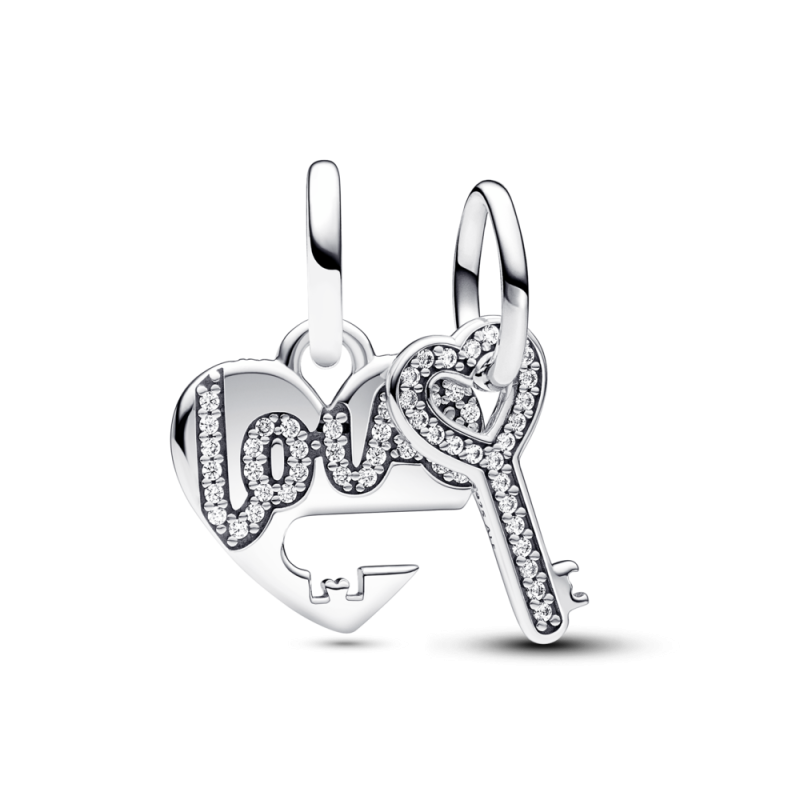 Rozdzielana zawieszka Pandora w kształcie serca i klucza 793081C01 próba 925