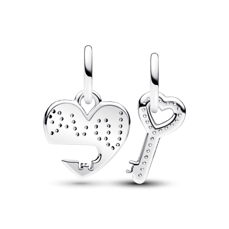 Rozdzielana zawieszka Pandora w kształcie serca i klucza 793081C01 próba 925