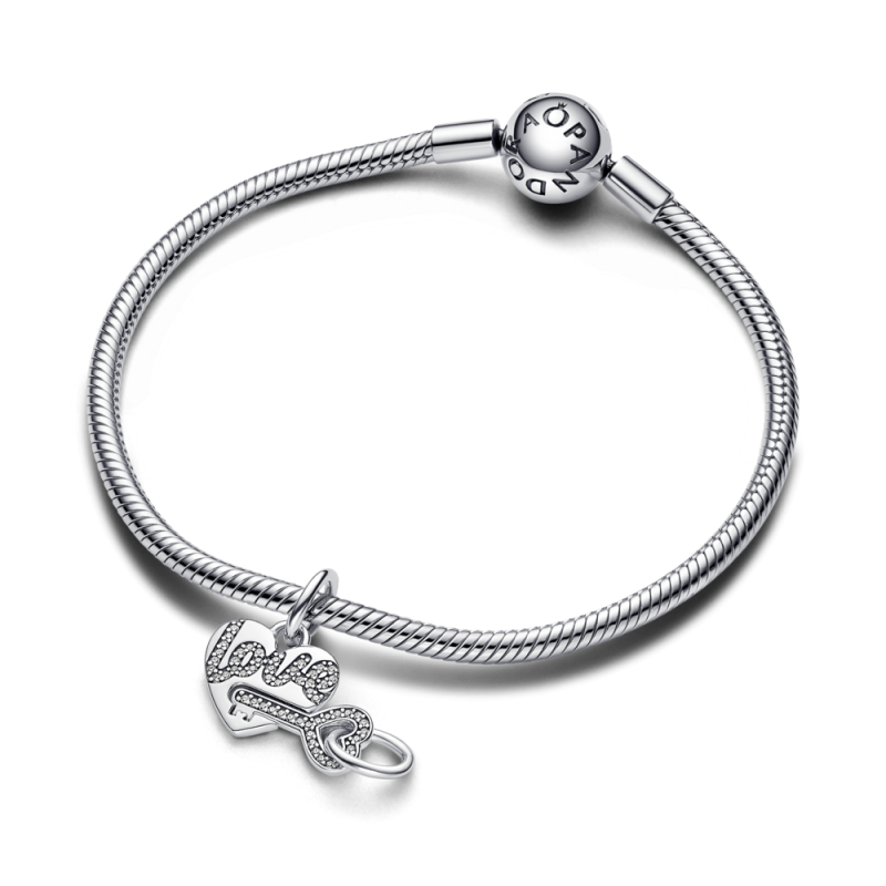 Rozdzielana zawieszka Pandora w kształcie serca i klucza 793081C01 próba 925