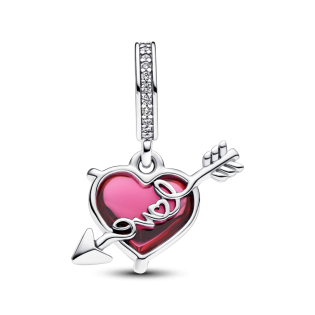 Zawieszka Pandora Czerwone serce ze szkła Murano przebite strzałą 793085C01