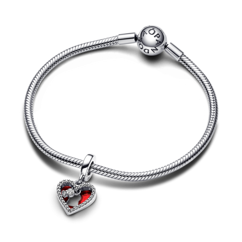 Podwójny charms-zawieszka Pandora w kształcie czerwonego serca z dziurką od klucza 793119C01
