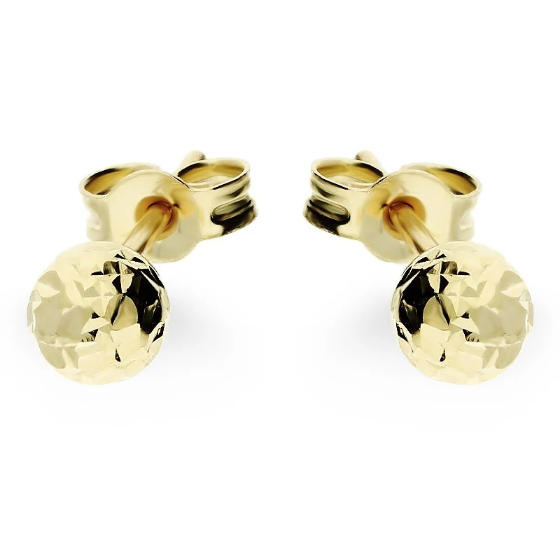 Kolczyki złote grawerowane kulki 5 mm zapinane na sztyft