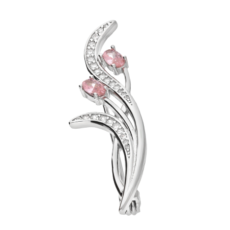 Broszka srebrna tulipan na łodydze z cyrkoniami TB 22168 próba 925