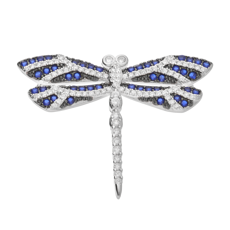 Broszka srebrna ważka z ciemno-niebieskimi cyrkoniami TB 22776 próba 925