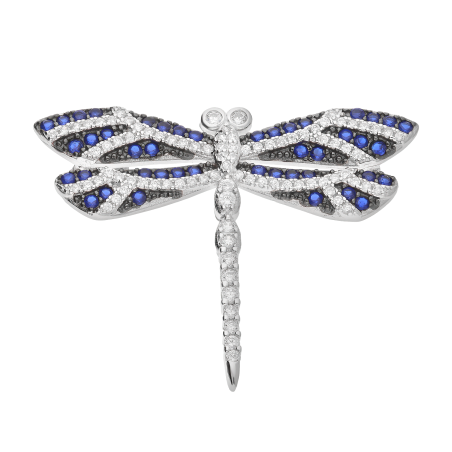 Broszka srebrna ważka z ciemno-niebieskimi cyrkoniami TB 22776 próba 925