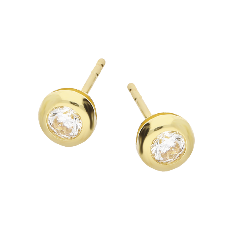 Kolczyki złote z białą cyrkonią w okrągłej oprawie/sztyft AR VX4SZCABLE1E-1380-FCZ próba 585
