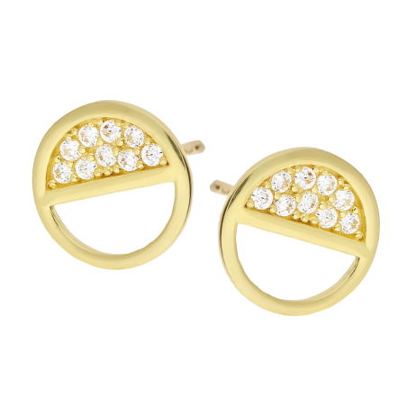 Kolczyki złote koło ramka w połowie z cyrkoniami