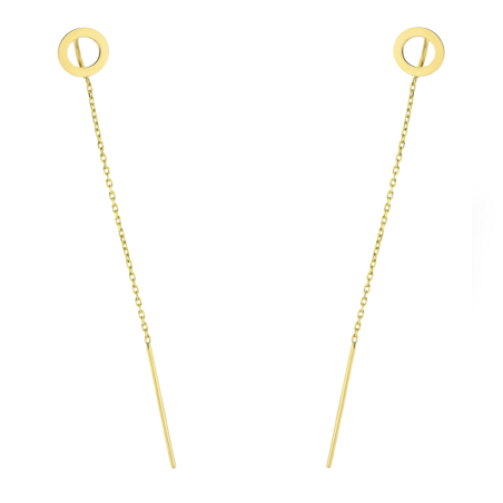Kolczyki złote wiszące 70 mm przeciągane oponki z łańcuszkiem