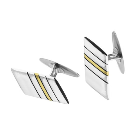 Spinki srebrne do mankietów romb ze skośnymi paskami TB MN1DZ-GOLD próba 925