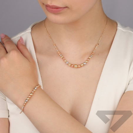 Bransoleta złota z grawerowanymi kulkami w trzech kolorach/rolo M3-281-1 próba 585