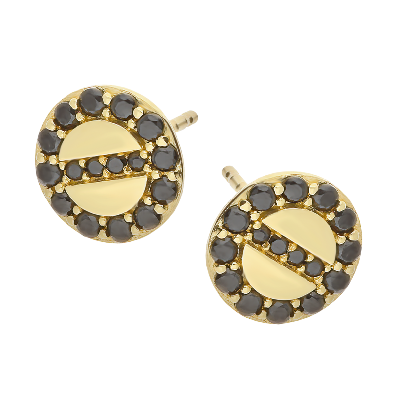 Kolczyki złote koło z czarnymi cyrkoniami/sztyft AR XXCE6912-FO próba 585