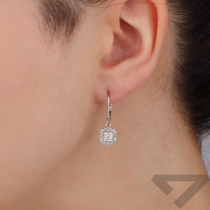 Kolczyki srebrne kwadrat z białymi cyrkoniami/big.zam. HS1895 próba 925